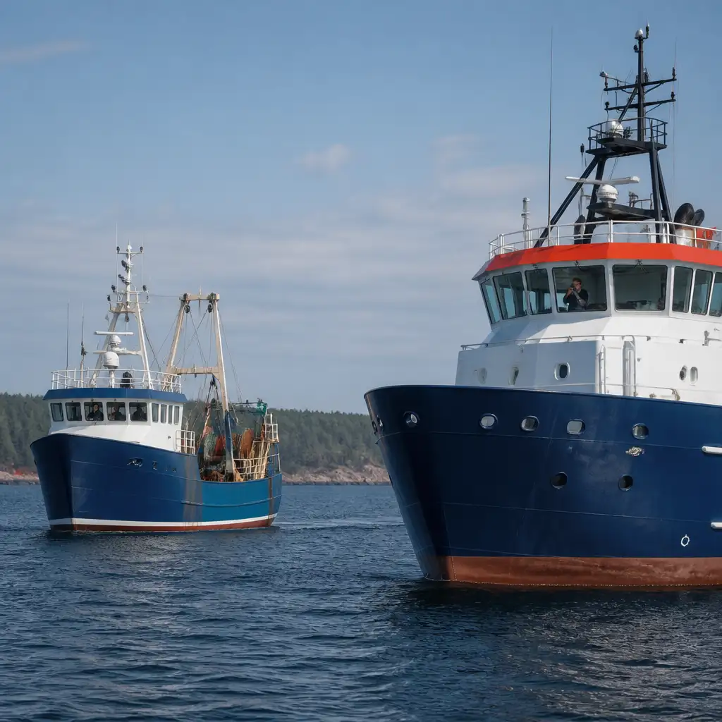 Fishing vessels in a waterway