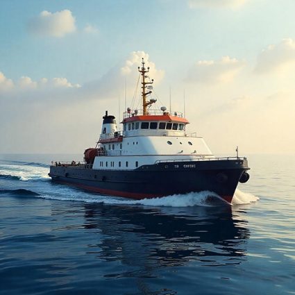 A tugboat moving through the ocean