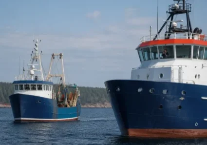 Fishing vessels in a waterway