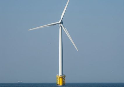 Offshore wind turbine on a clear sunny day