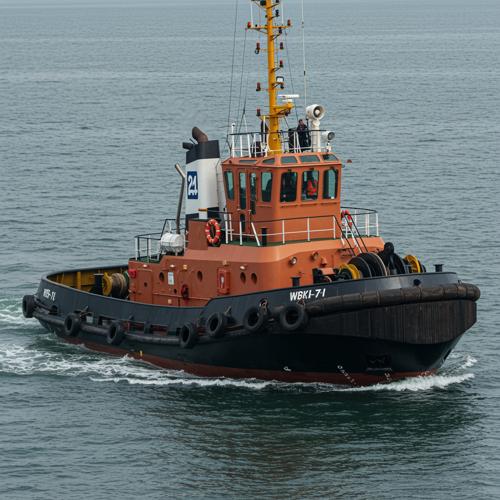 Tugboat traveling across open water